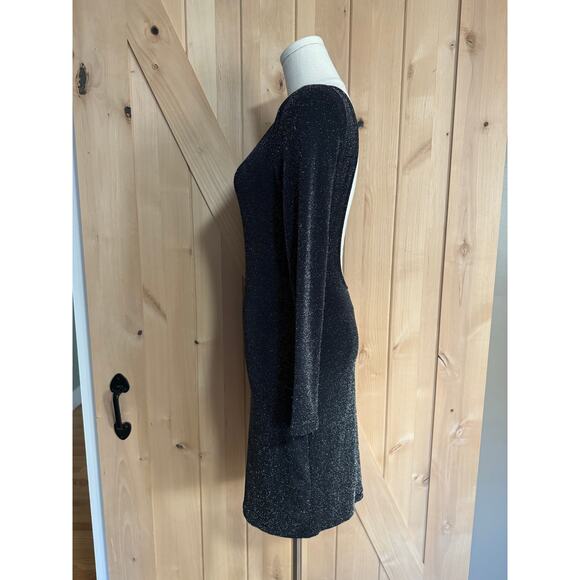Lulus | Gift of Love Black Silver Backless Long Sleeve Bodycon Dress | Size L - Picture 9 of 14